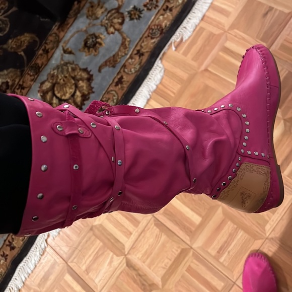 Pink leather boots,lace up size 40 - Picture 2 of 7